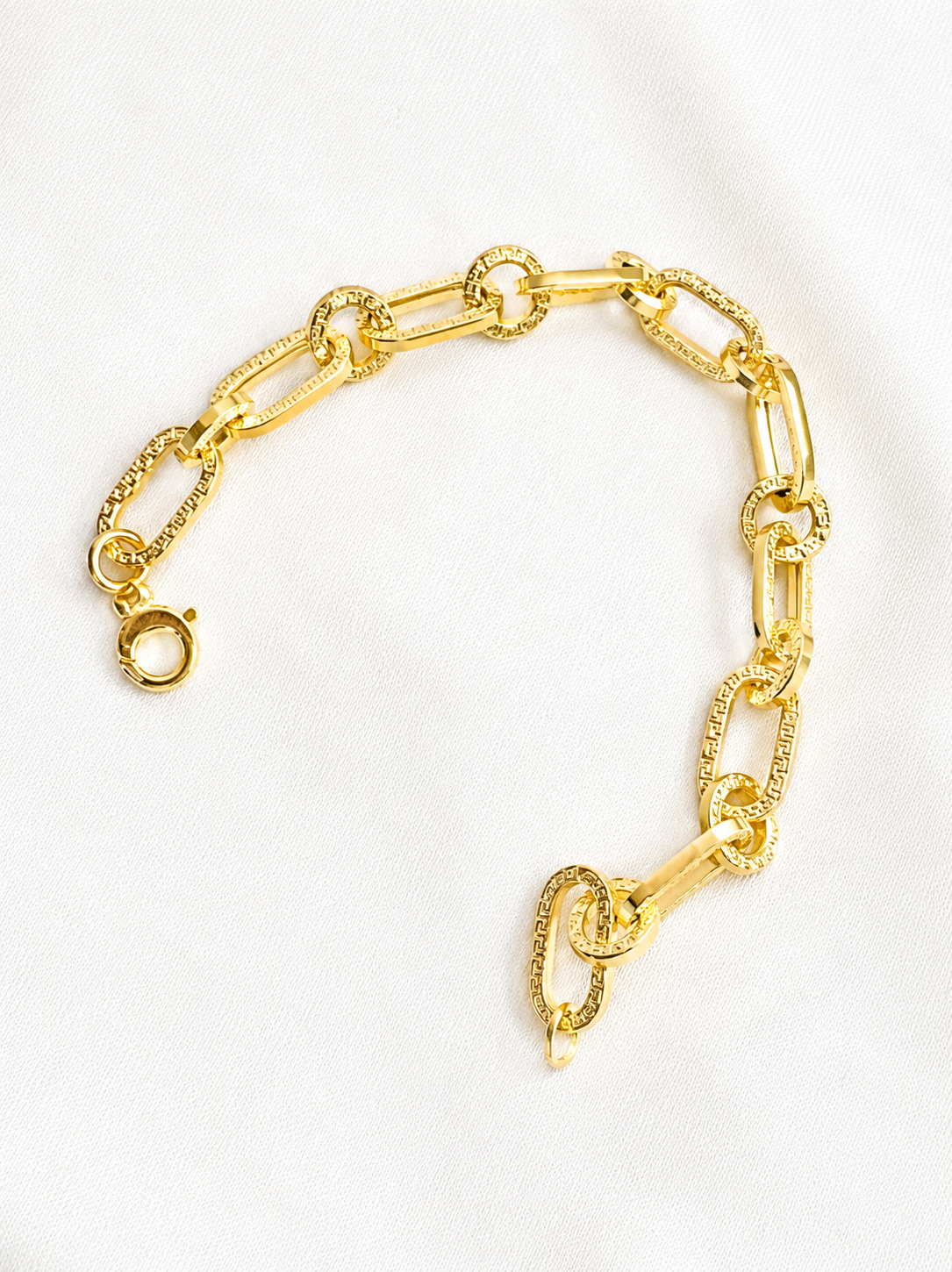 18K Solid Gold Textured Link Bracelet