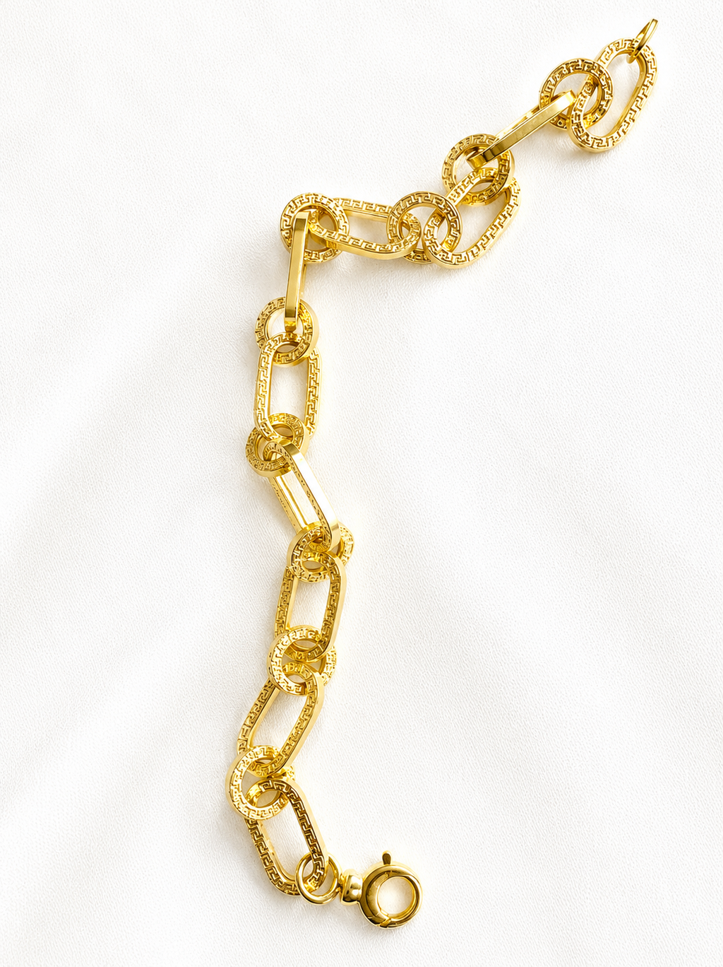 18K Solid Gold Textured Link Bracelet