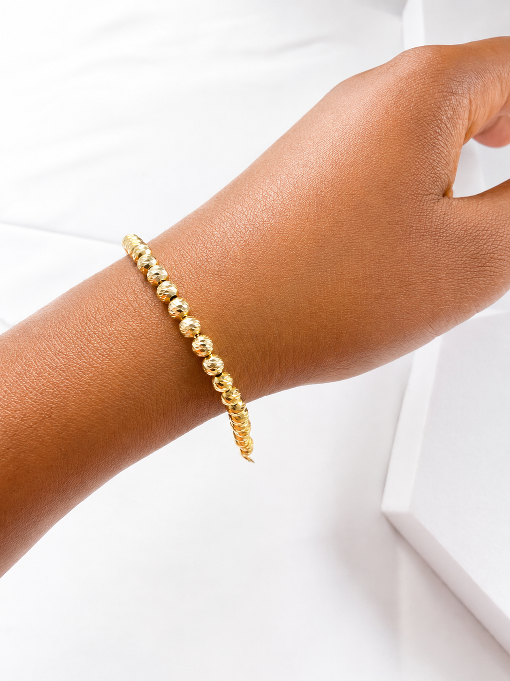 18K Solid Gold Diamond-Cut Beaded Bracelet