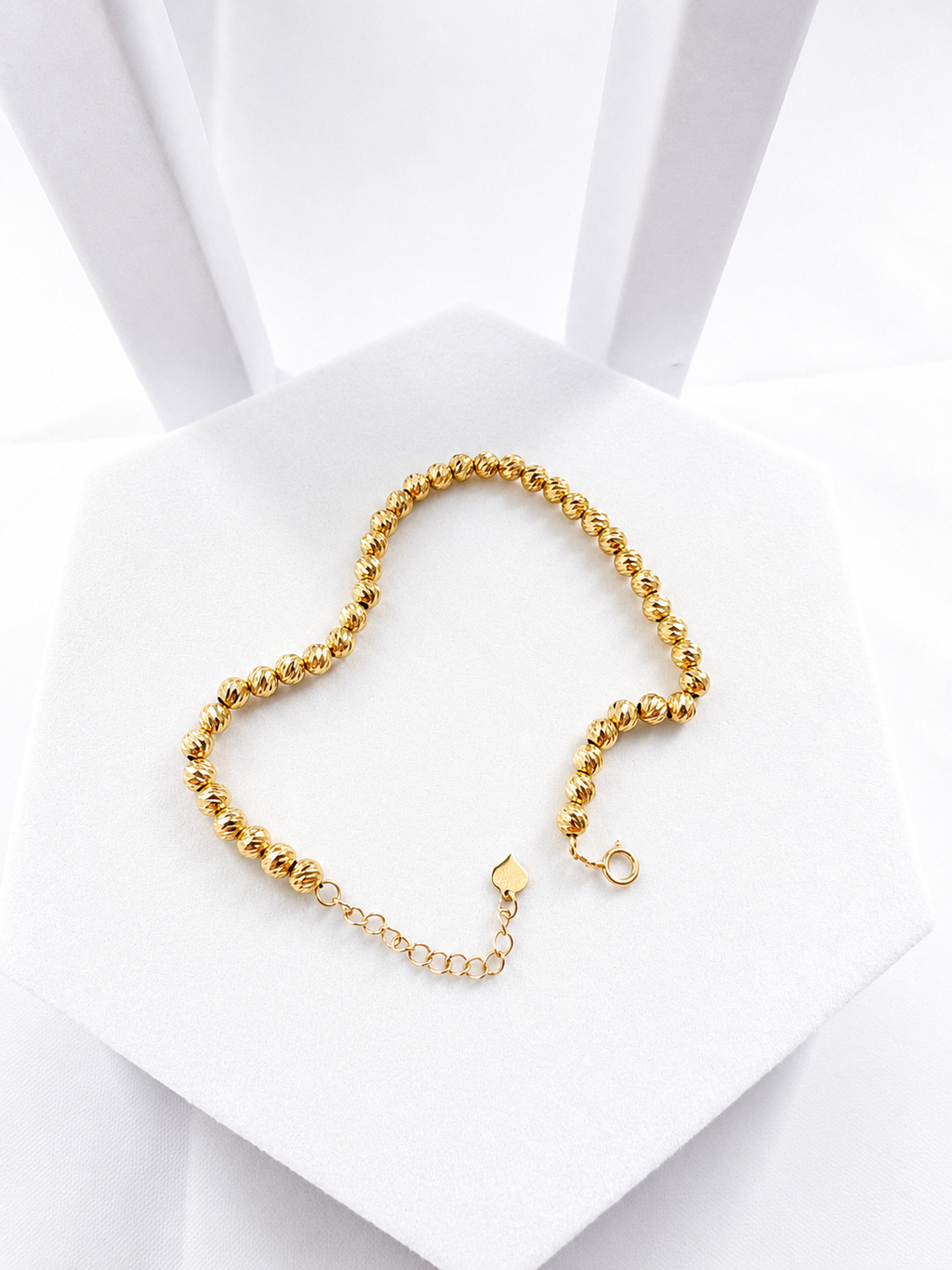 18K Solid Gold Diamond-Cut Beaded Bracelet