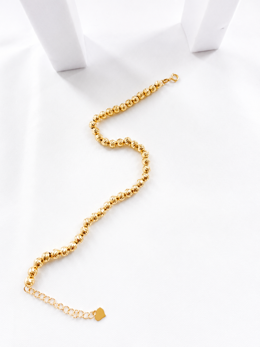 18K Solid Gold Diamond-Cut Beaded Bracelet