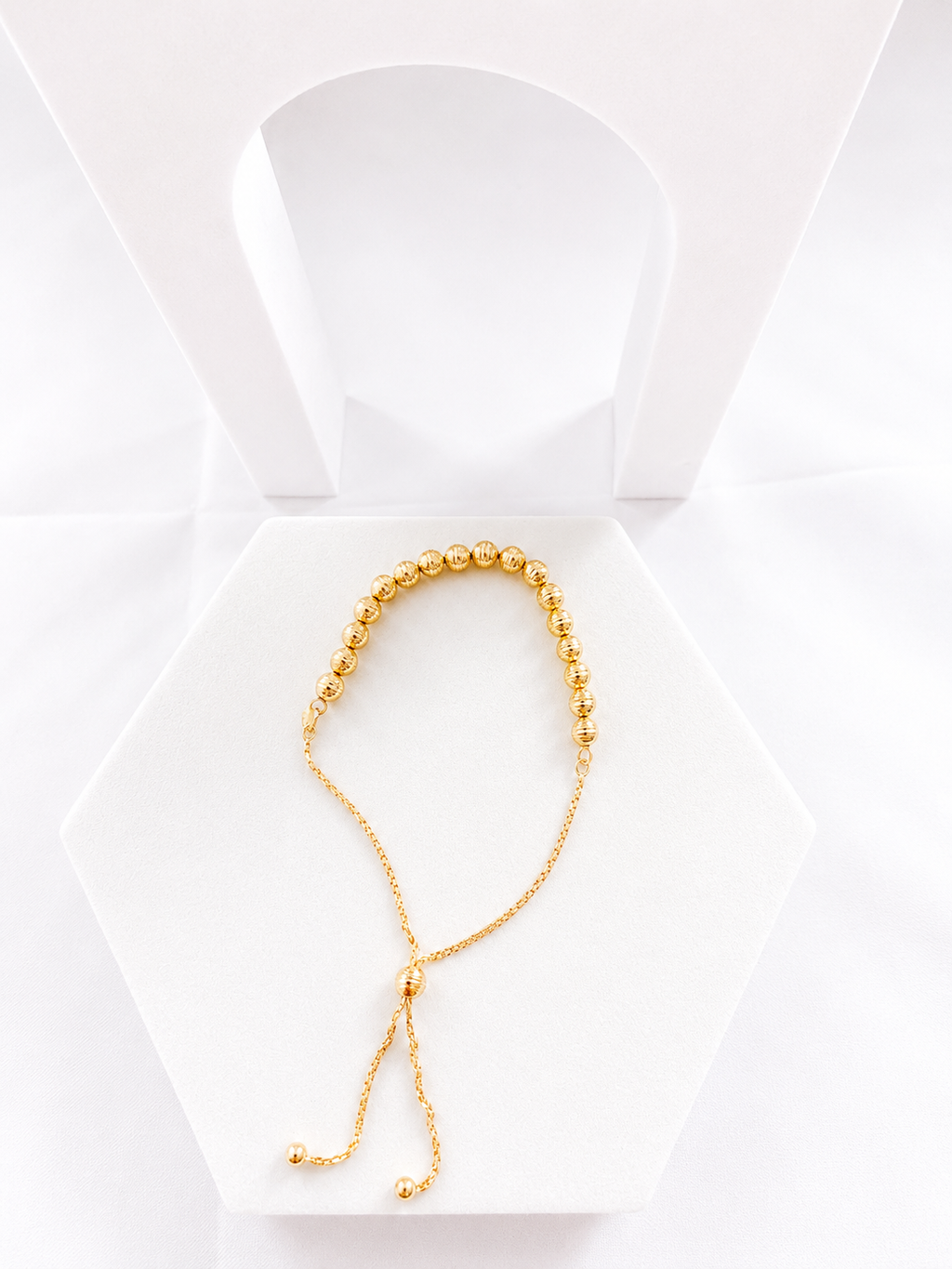 18K Solid Gold Adjustable Beaded Bracelet