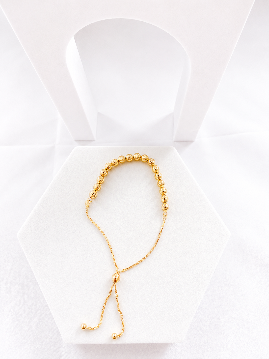 18K Solid Gold Adjustable Beaded Bracelet
