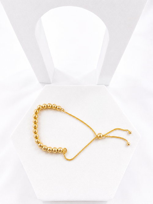 18K Solid Gold Adjustable Beaded Bracelet