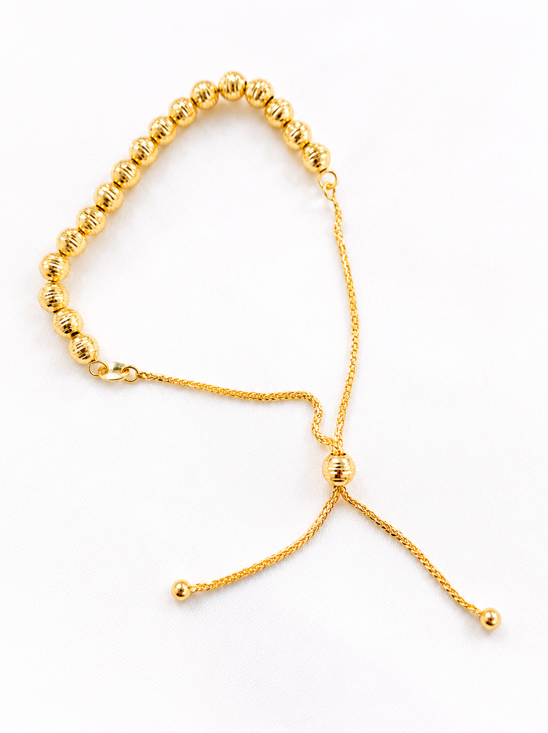 18K Solid Gold Adjustable Beaded Bracelet
