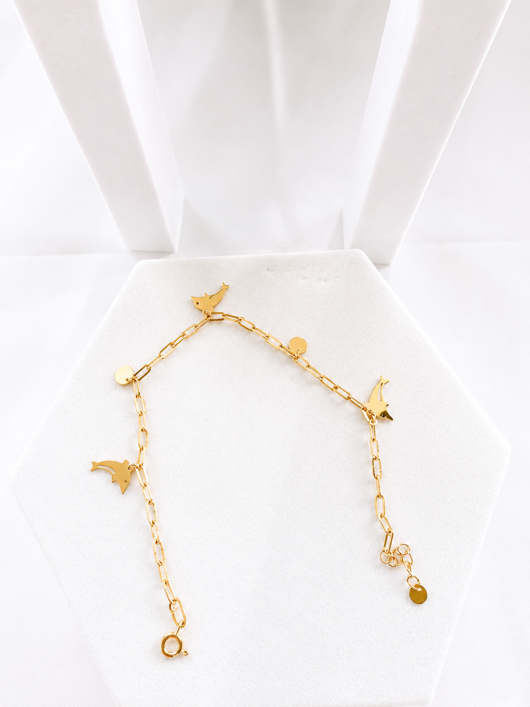 18K Solid Gold Dolphin Charm Bracelet