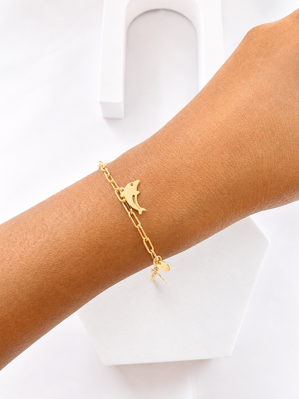 18K Solid Gold Dolphin Charm Bracelet