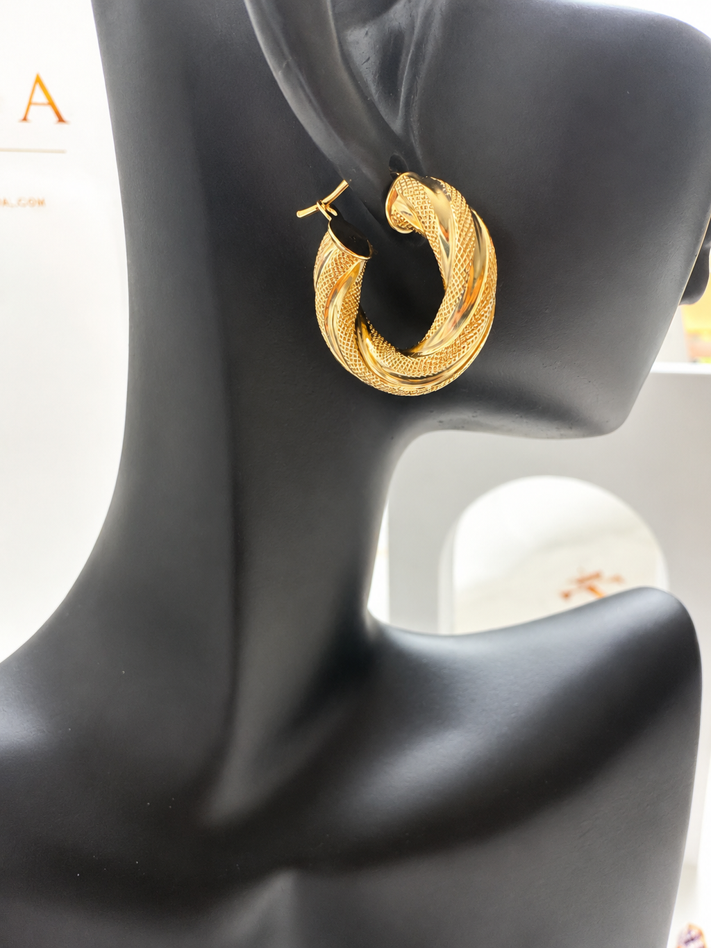 18K Solid Gold Twisted Hoop Earrings