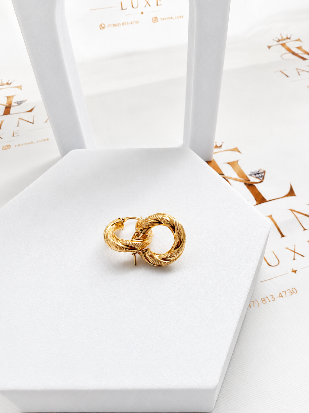 18K Solid Gold Twisted Hoop Earrings