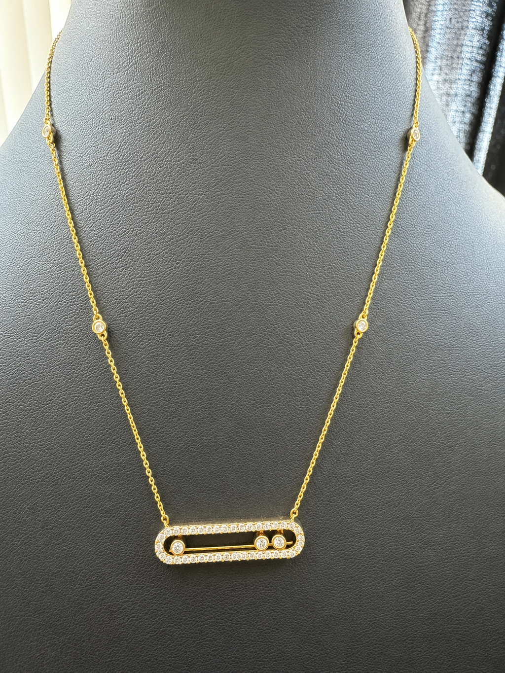 18K Solid Gold Open Bar Pendant Necklace
