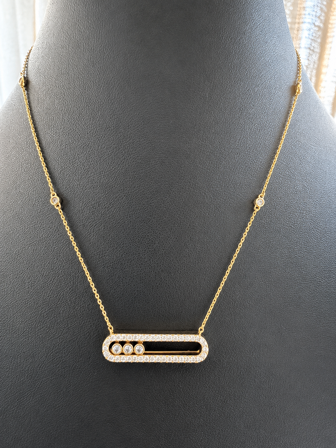 18K Solid Gold Open Bar Pendant Necklace