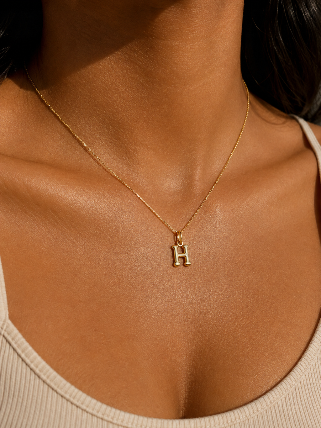 18K Solid Gold Initial “H” Pendant