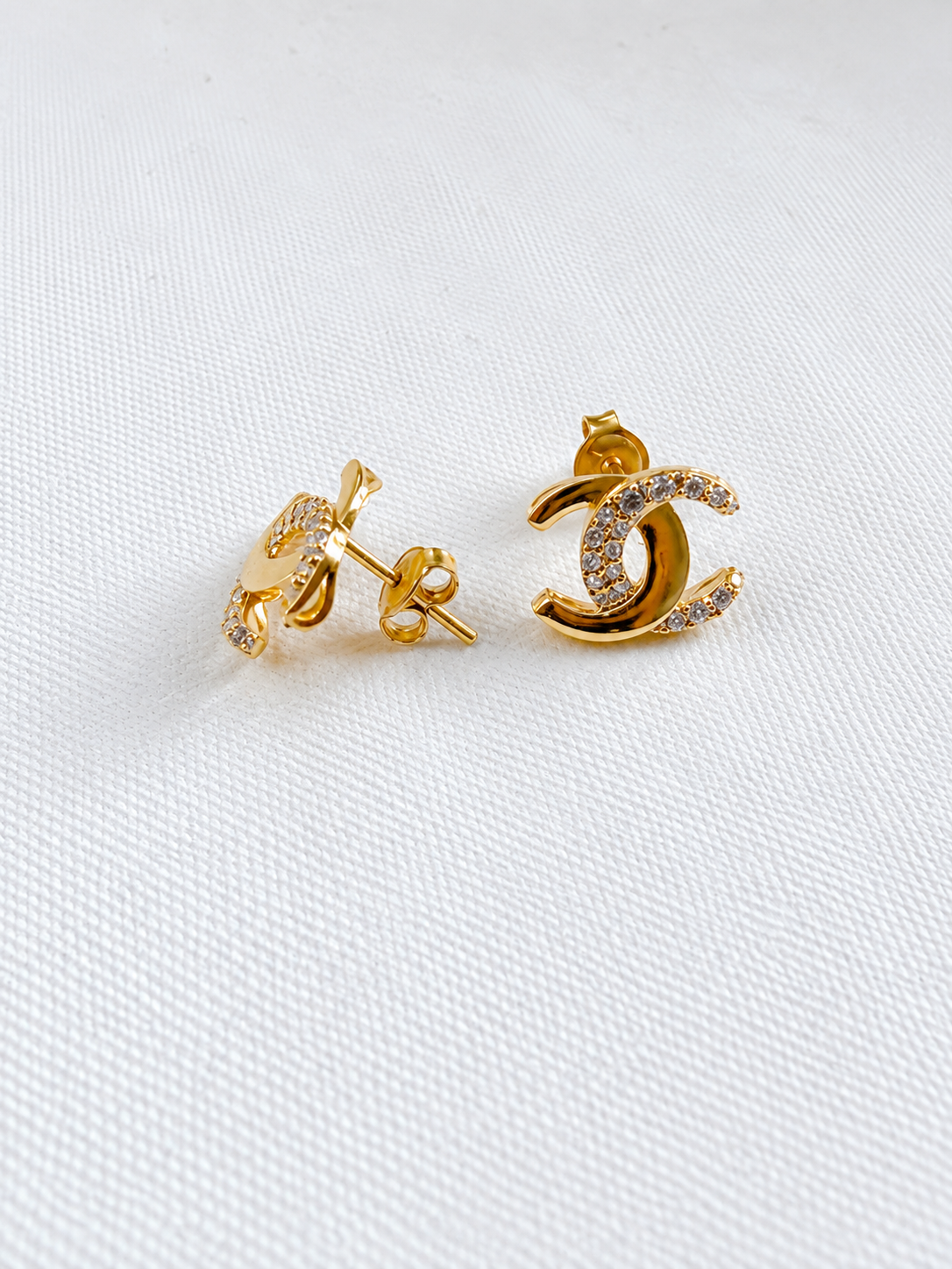 18K Solid Gold Double C Stud Earrings