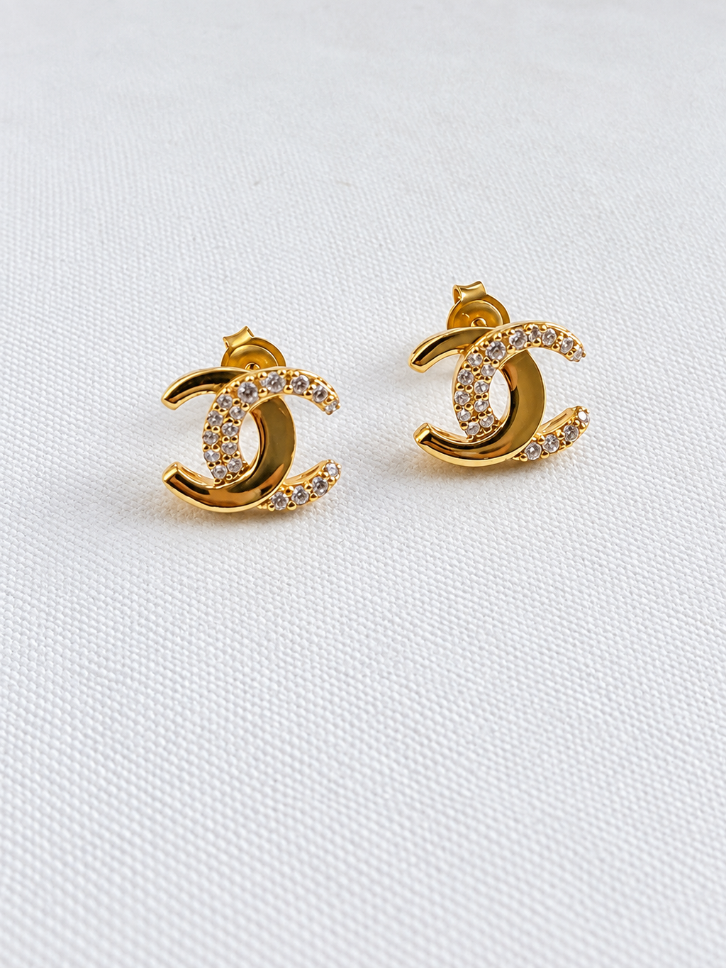18K Solid Gold Double C Stud Earrings