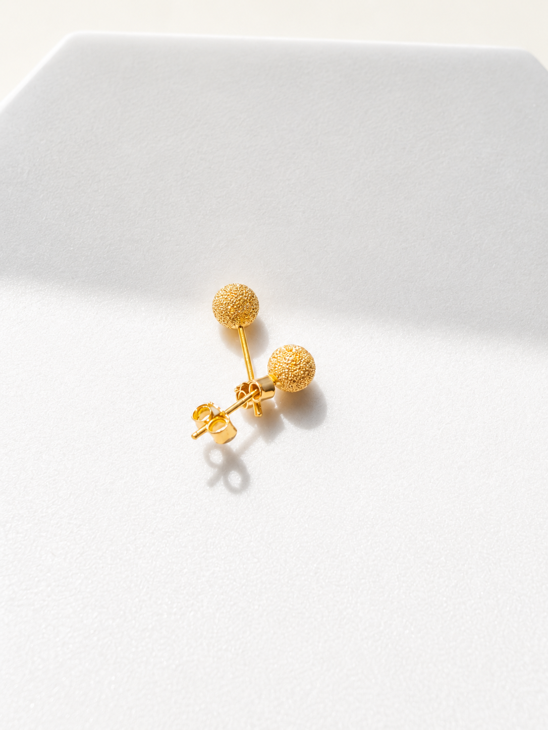18K Solid Gold Stardust Ball Stud Earrings
