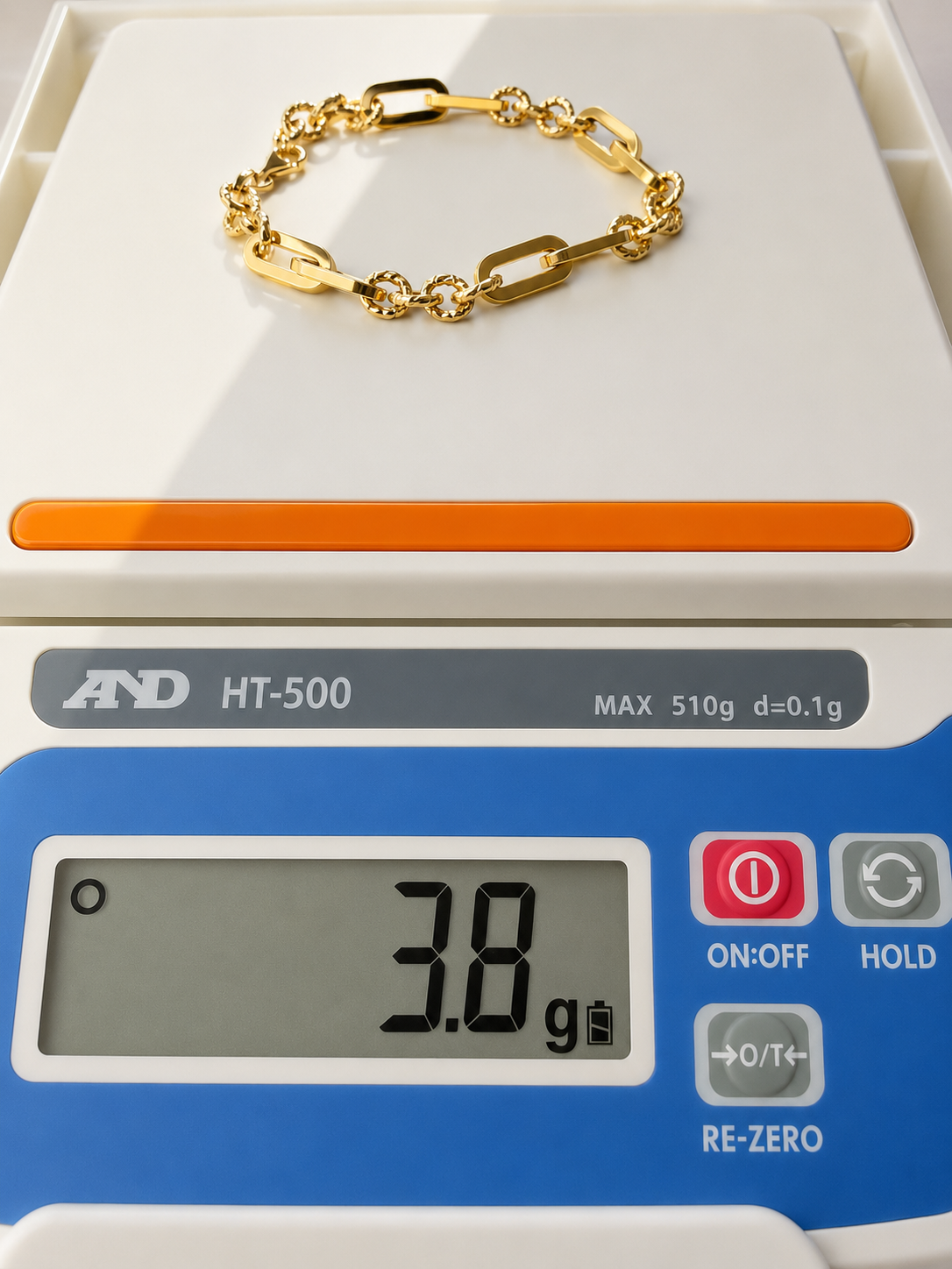 18K Solid Gold Paperclip & Textured Link Bracelet