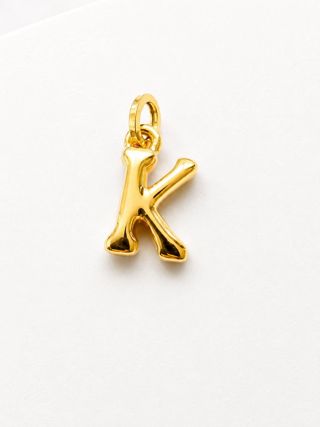 18K Solid Gold Bubble Letter “K” Pendant