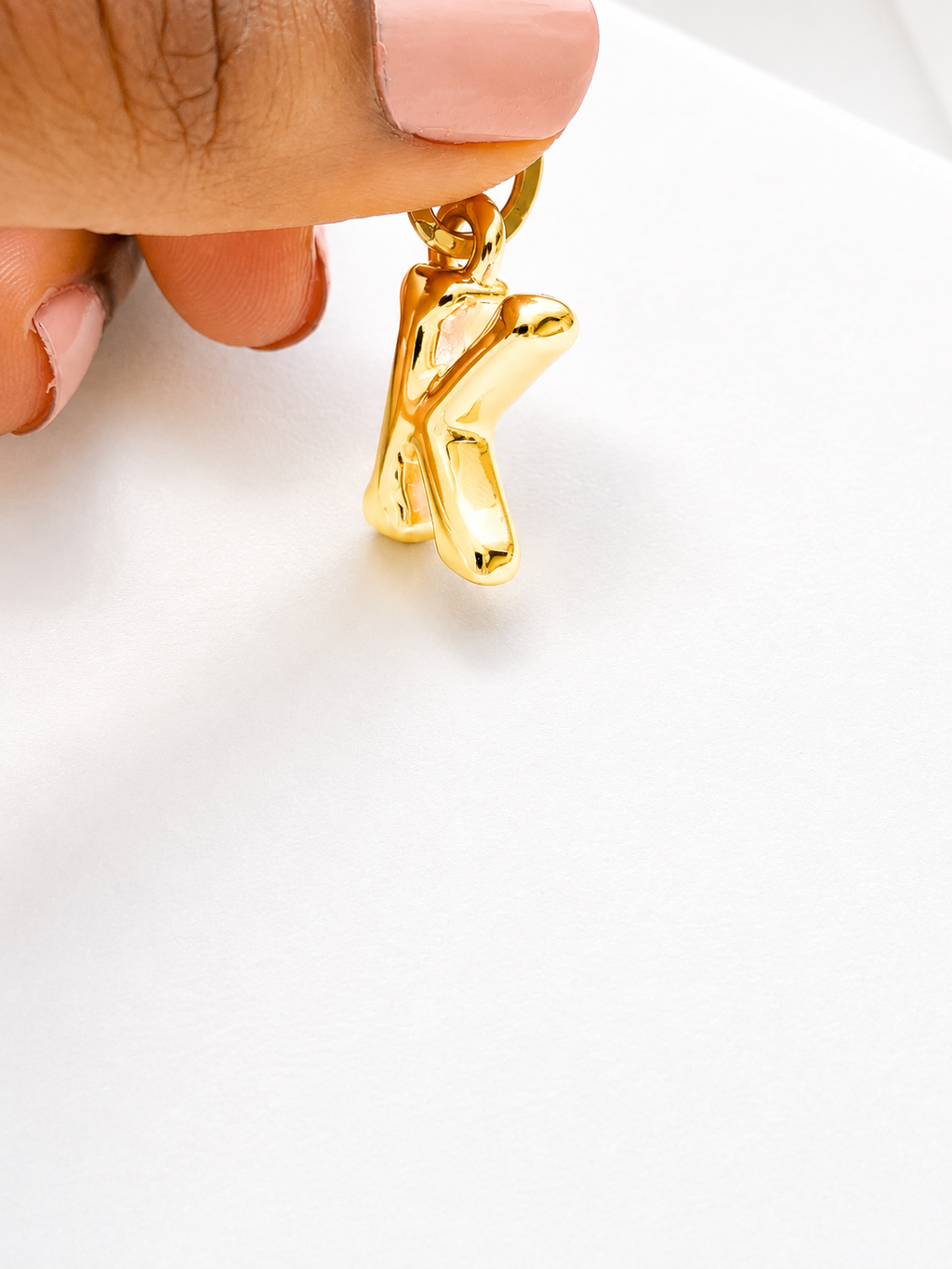 18K Solid Gold Bubble Letter “K” Pendant