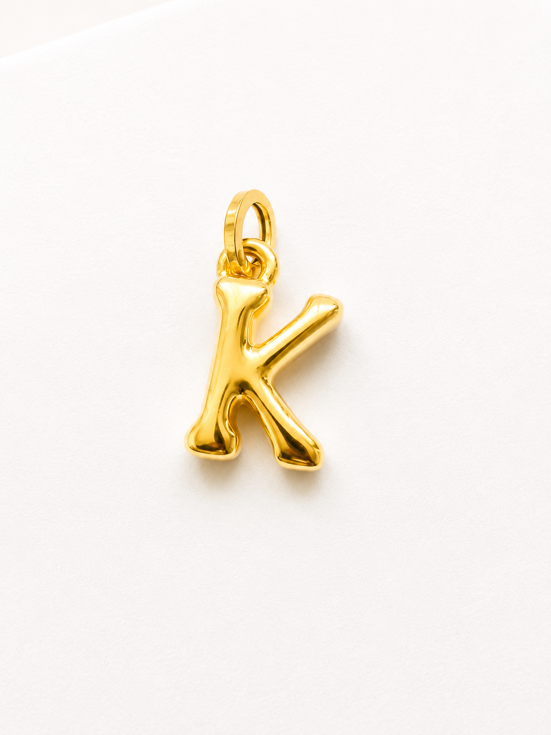 18K Solid Gold Bubble Letter “K” Pendant