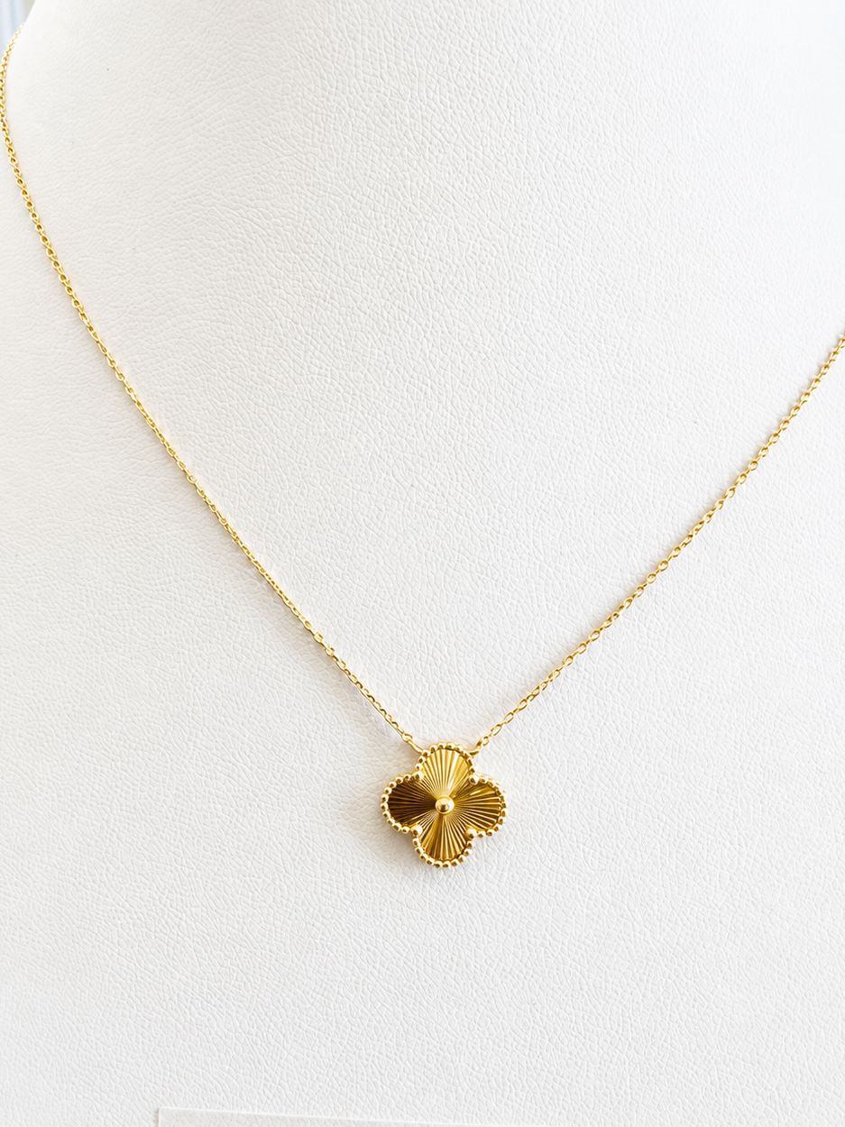 18K Solid Gold Clover Necklace