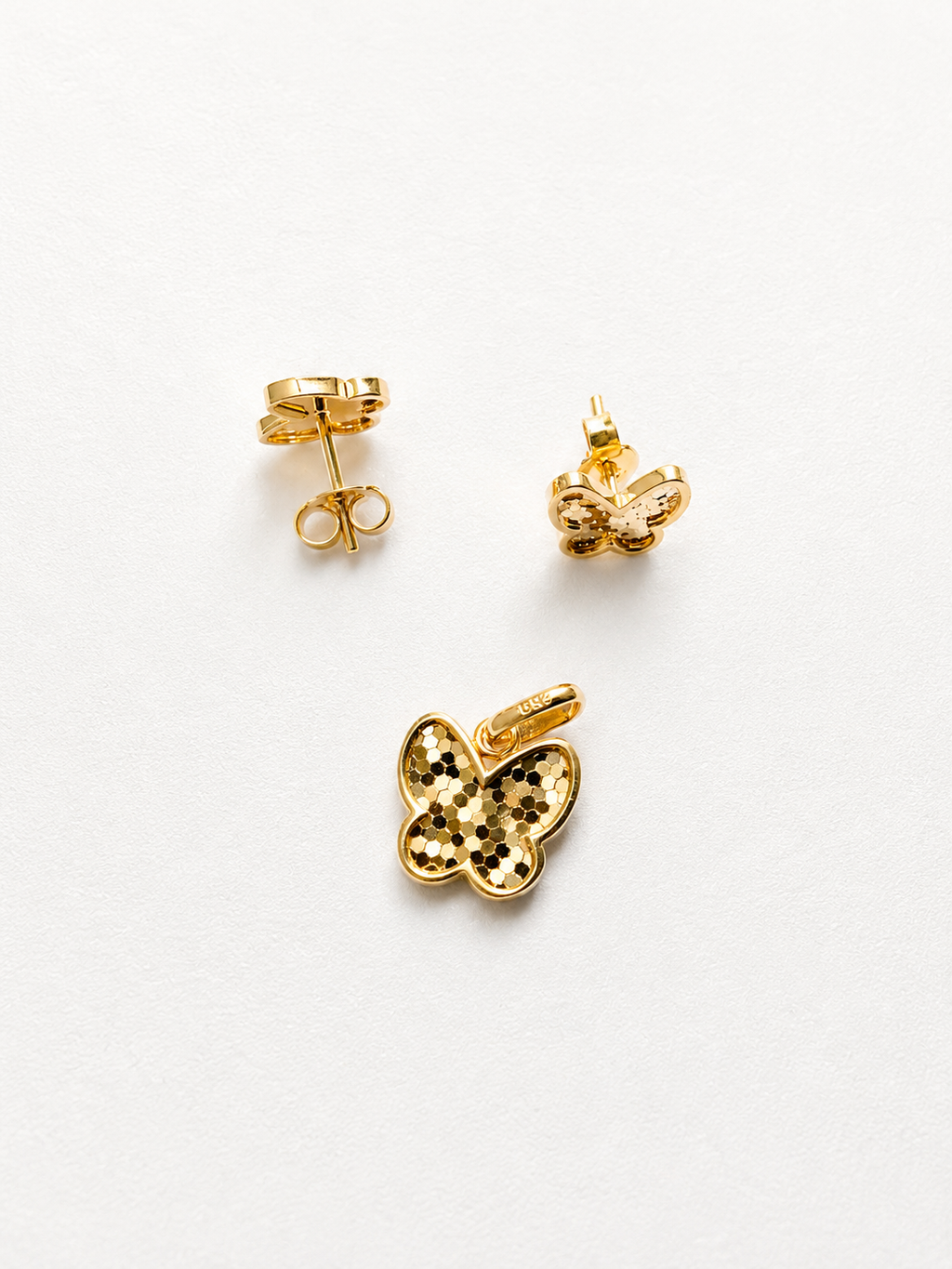 18K Solid Gold Butterfly Jewelry Set