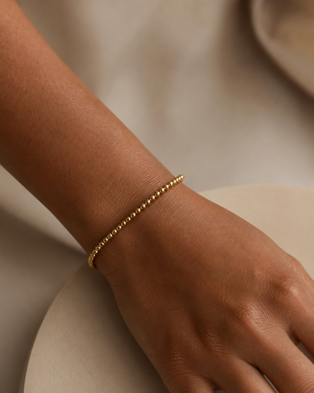 18K Solid Gold Elastic Beaded Bracelet