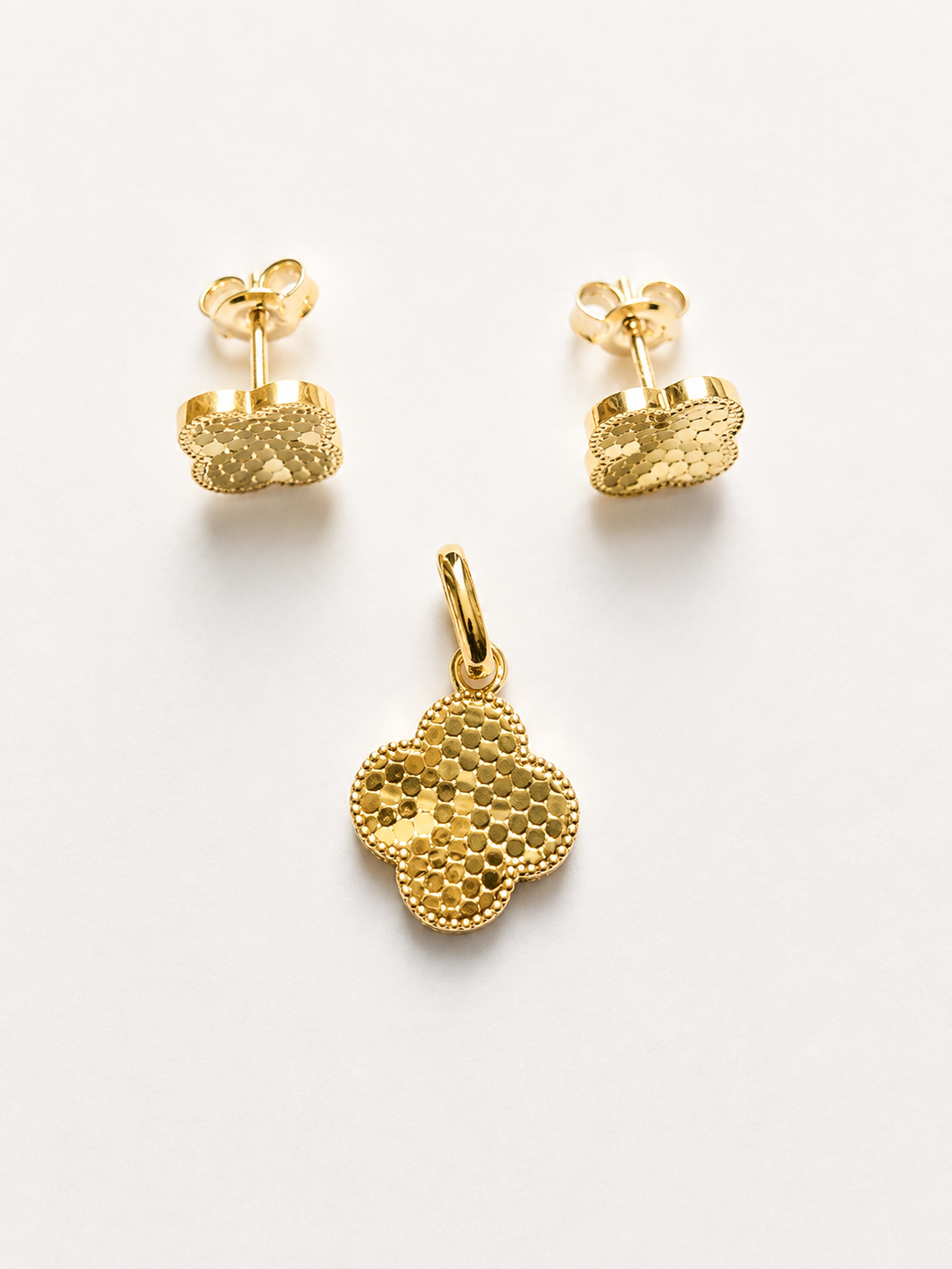 18K Solid Gold Clover Jewelry Set