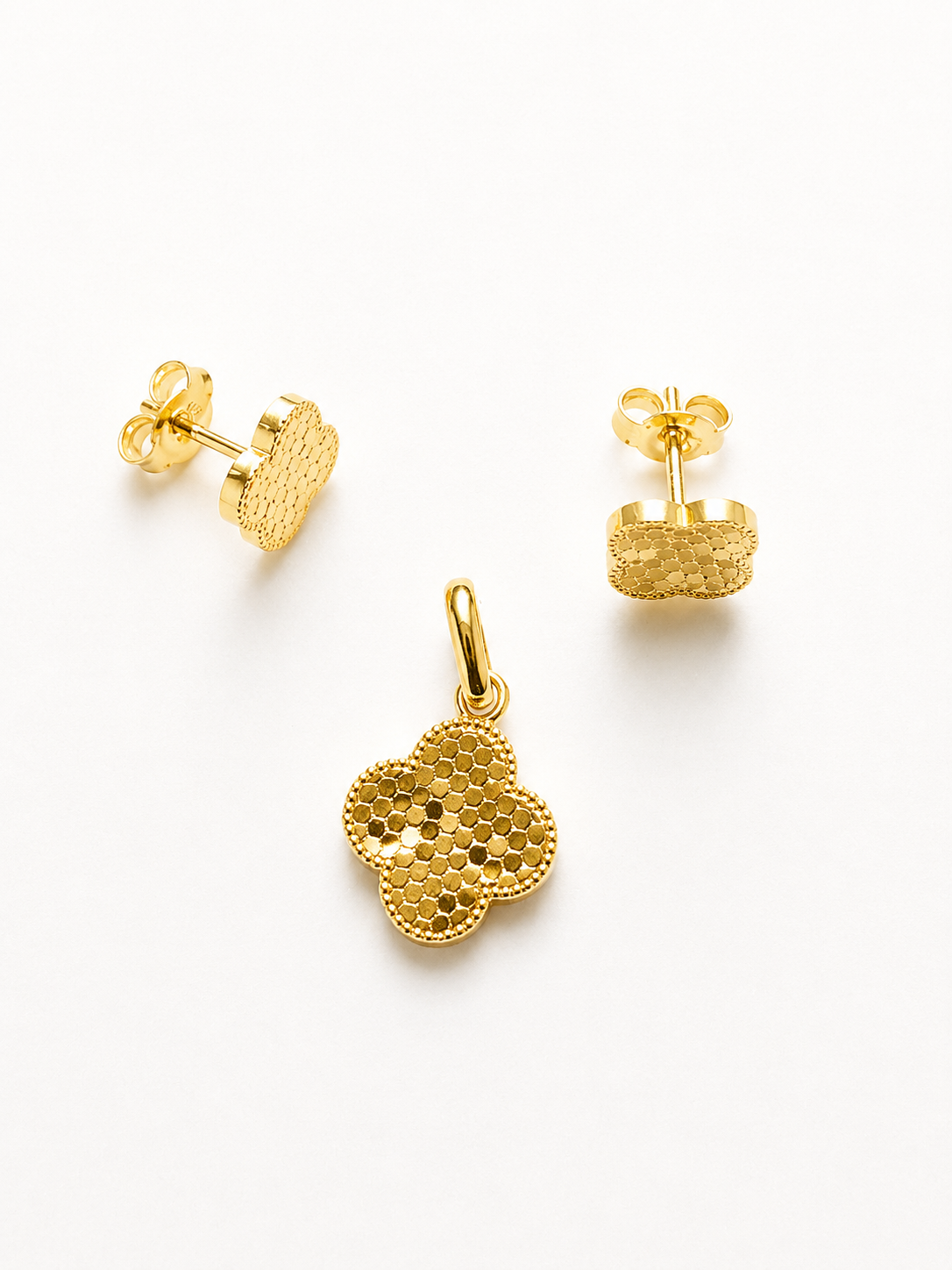 18K Solid Gold Clover Jewelry Set