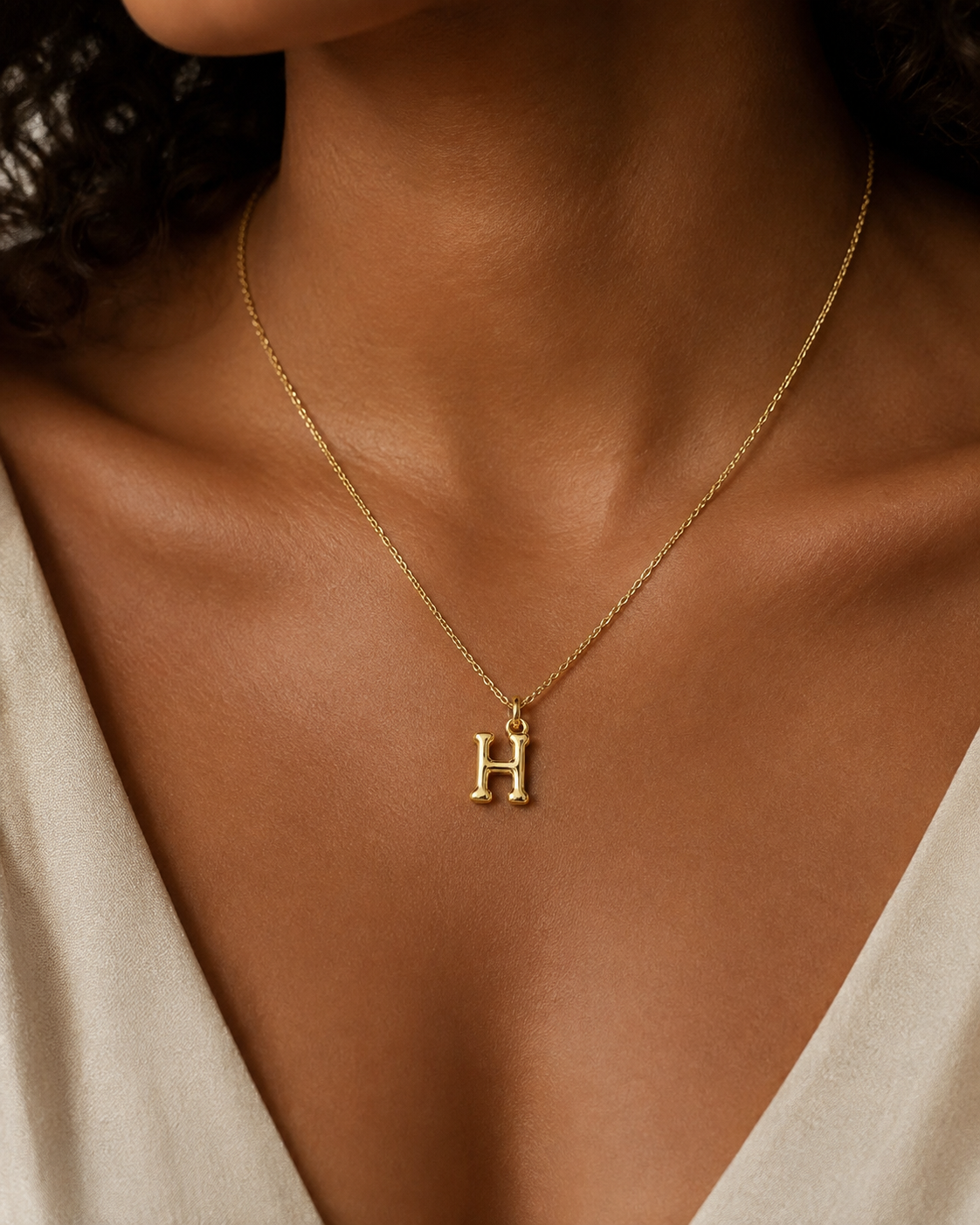 18K Solid Gold Initial “H” Pendant