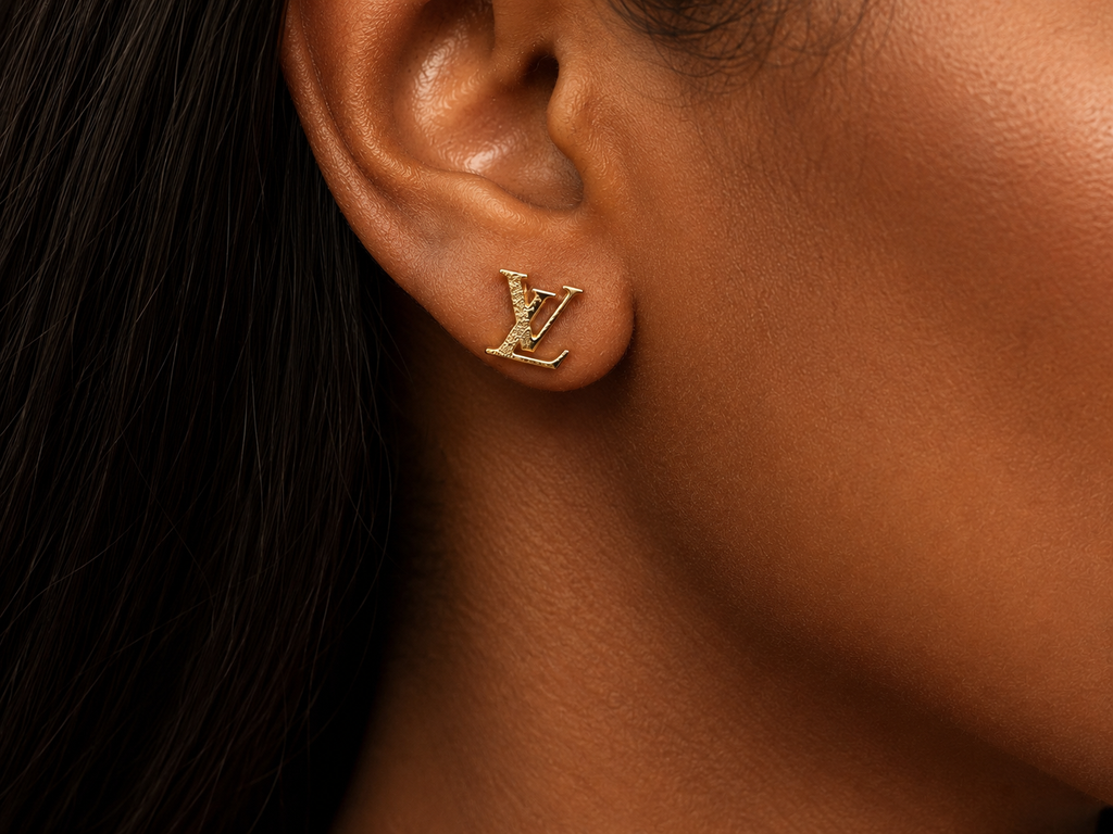 18K Solid Gold LV-Inspired Stud Earrings