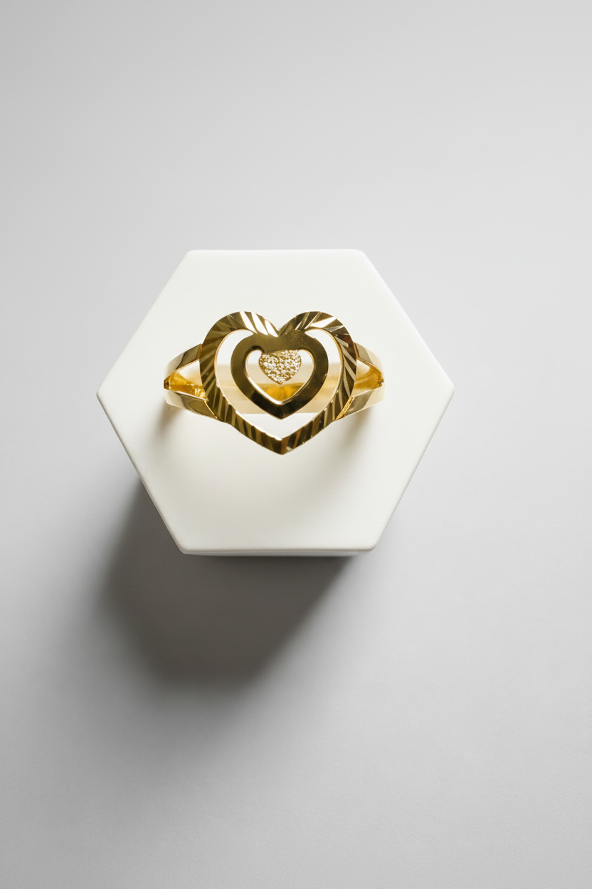 18K Solid Gold Heart Ring