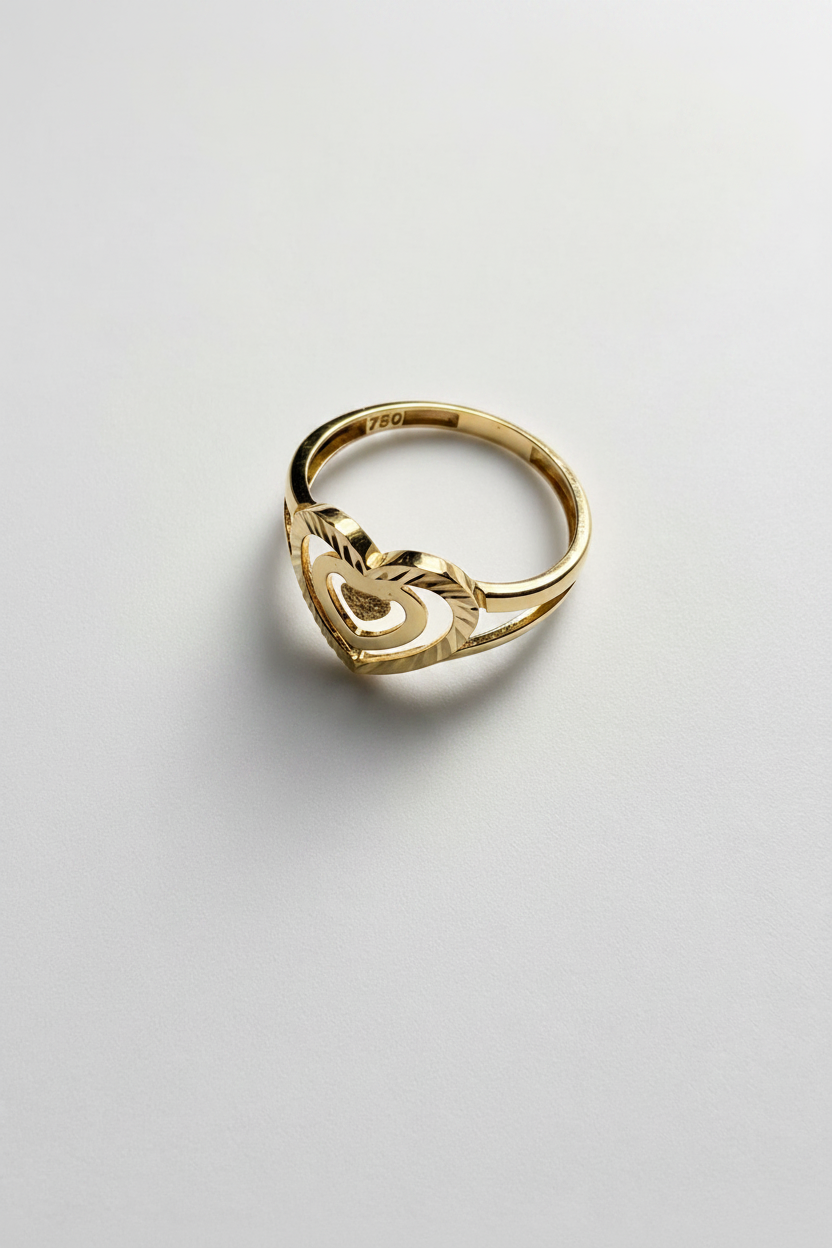 18K Solid Gold Heart Ring
