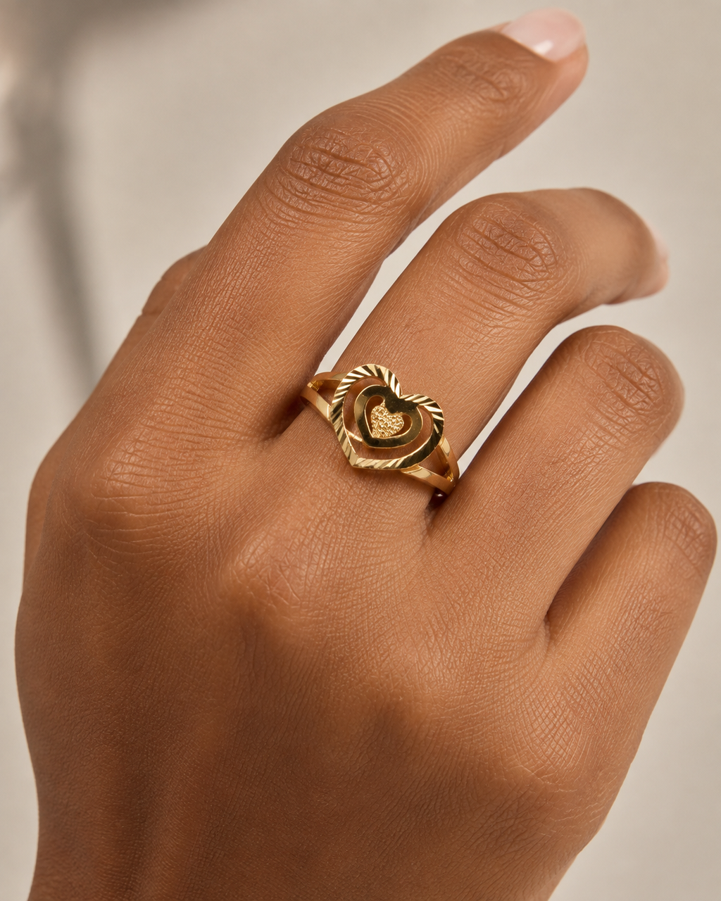 18K Solid Gold Heart Ring