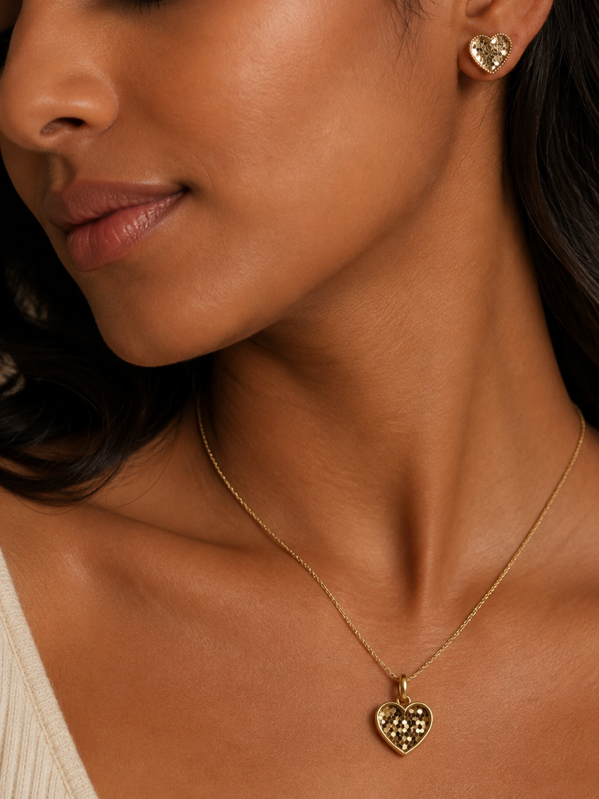 18K Solid Gold Heart Jewelry Set