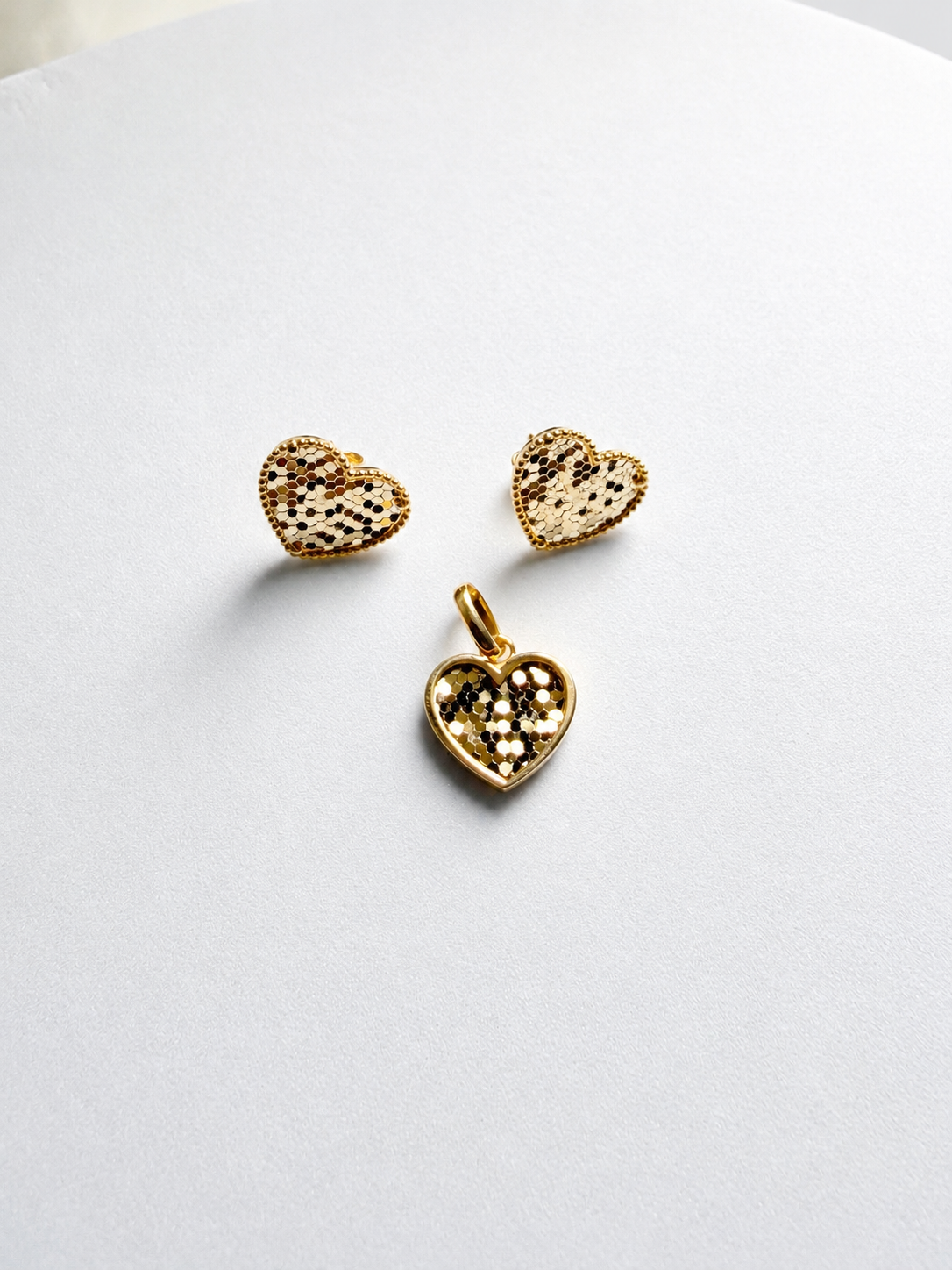 18K Solid Gold Heart Jewelry Set