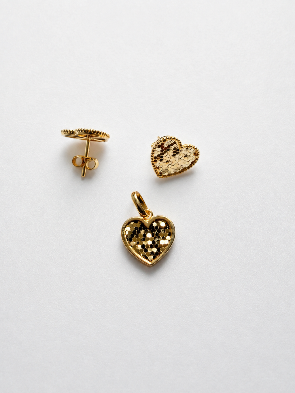 18K Solid Gold Heart Jewelry Set