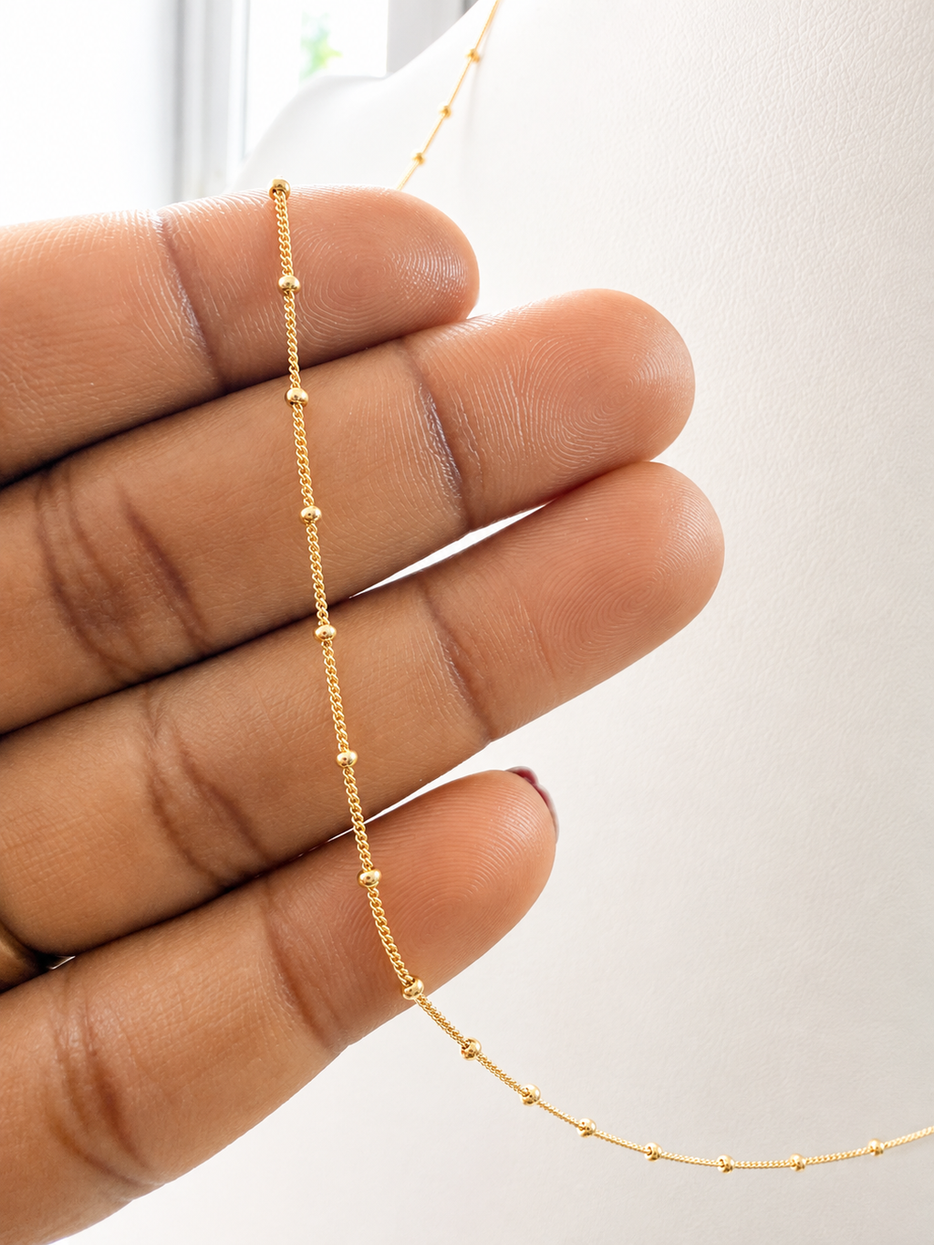 18K Solid Gold Beaded Chain