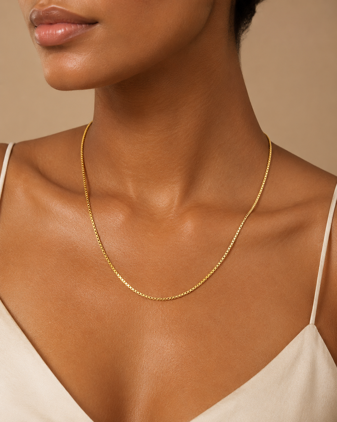 18K Solid Gold Box Chain Necklace