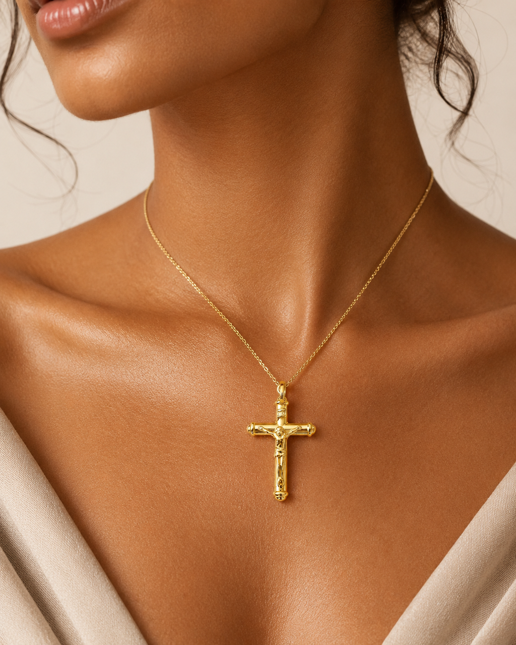 18K Solid Gold Crucifix Pendant