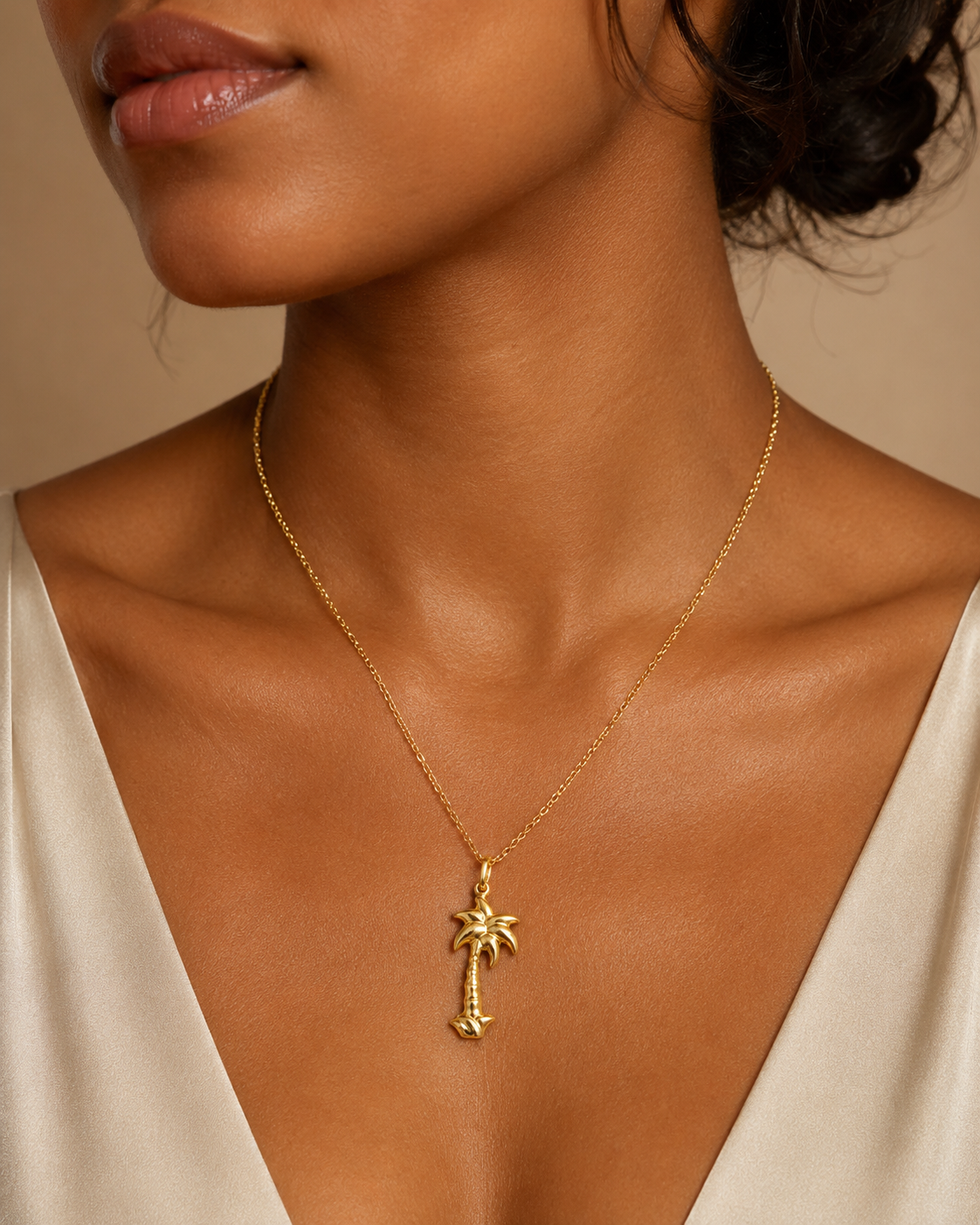18K Solid Gold Palm Tree Pendant