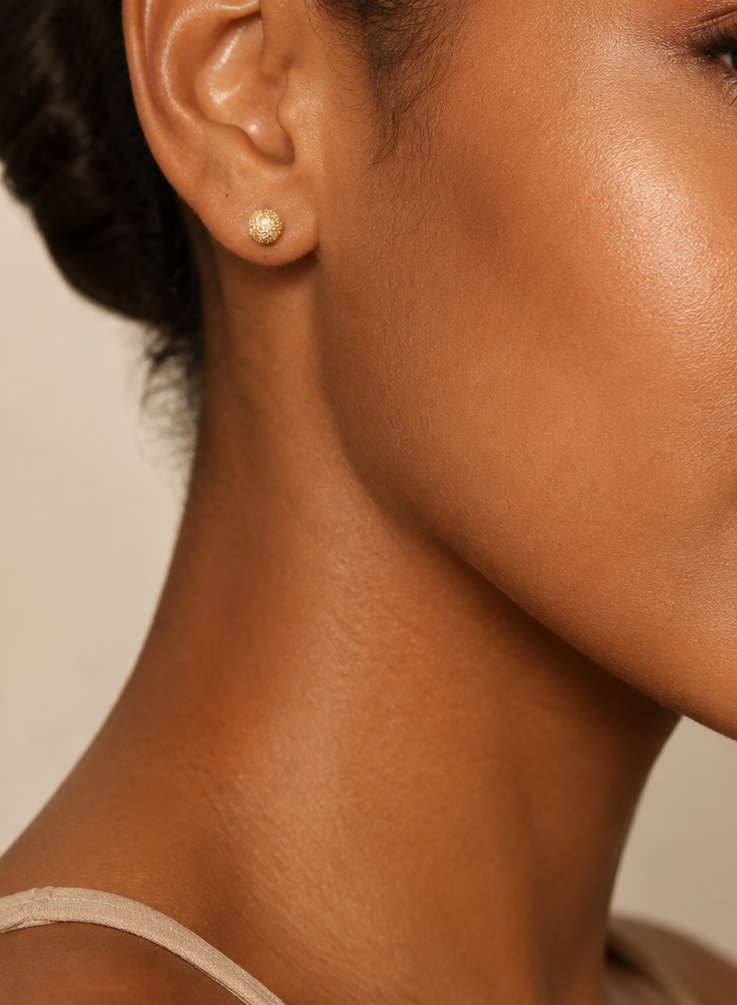 18K Solid Gold Stardust Ball Stud Earrings