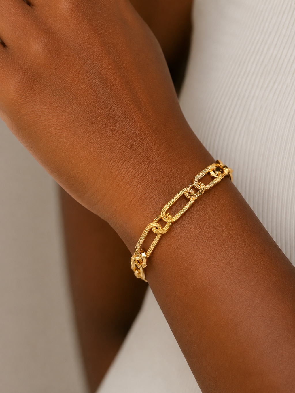 18K Solid Gold Textured Link Bracelet