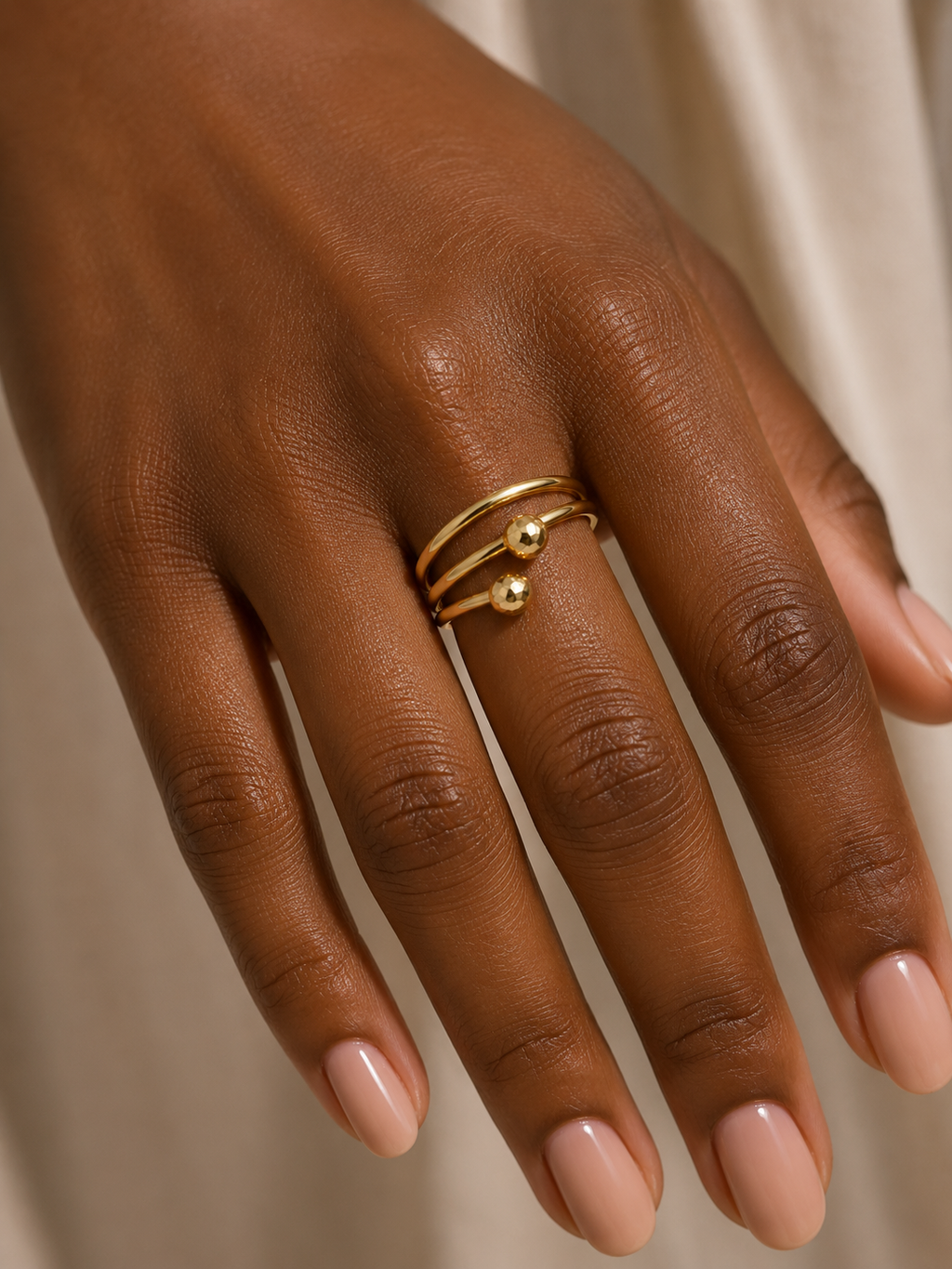 18K Solid Gold Double Wrap Beaded Ring