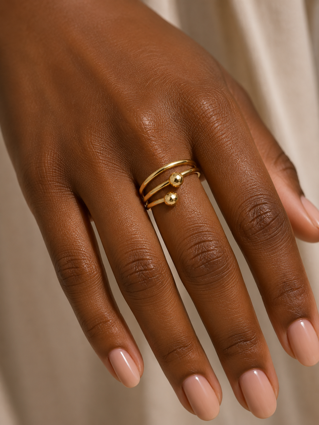 18K Solid Gold Double Wrap Beaded Ring