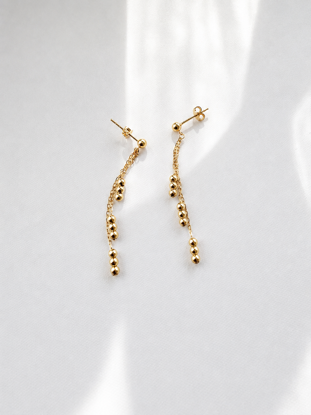18K Solid Gold Beaded Drop Earrings