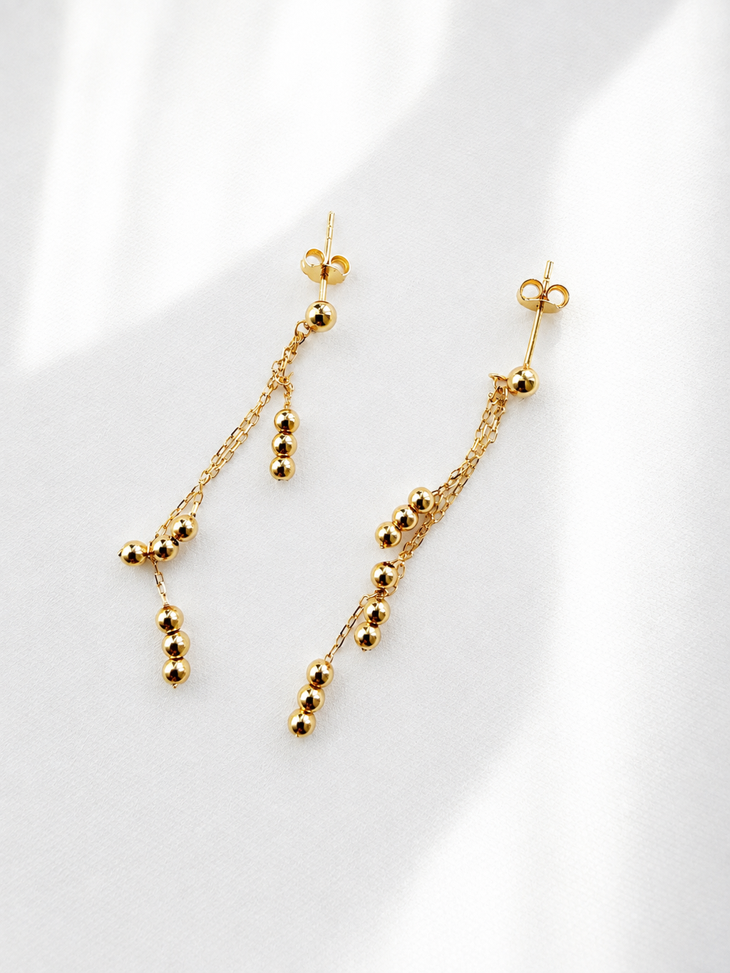 18K Solid Gold Beaded Drop Earrings