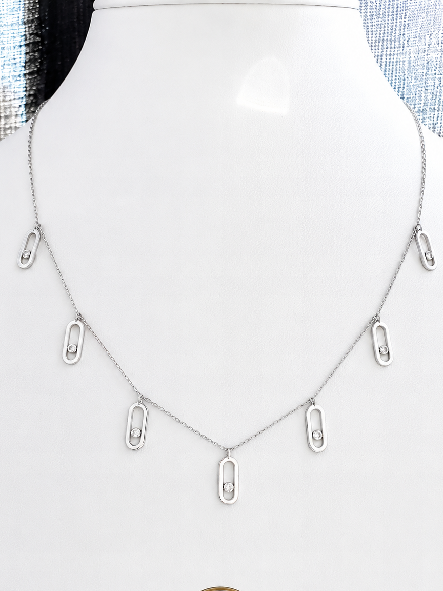 18K Solid Gold Silver Oval Charm Necklace