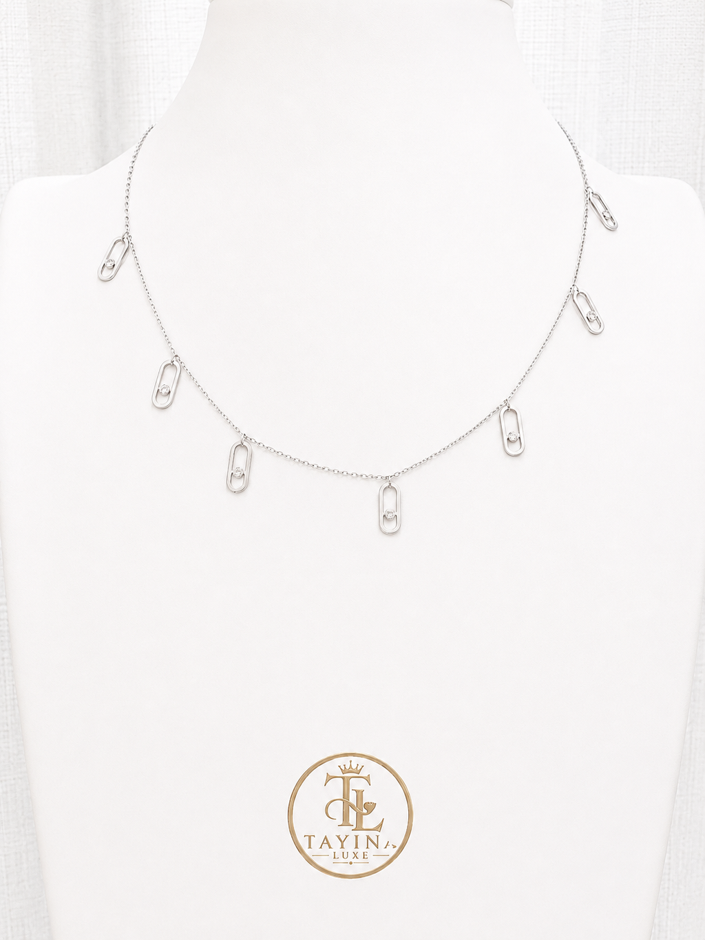 18K Solid Gold Silver Oval Charm Necklace
