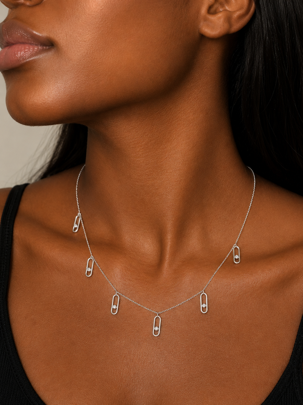 18K Solid Gold Silver Oval Charm Necklace