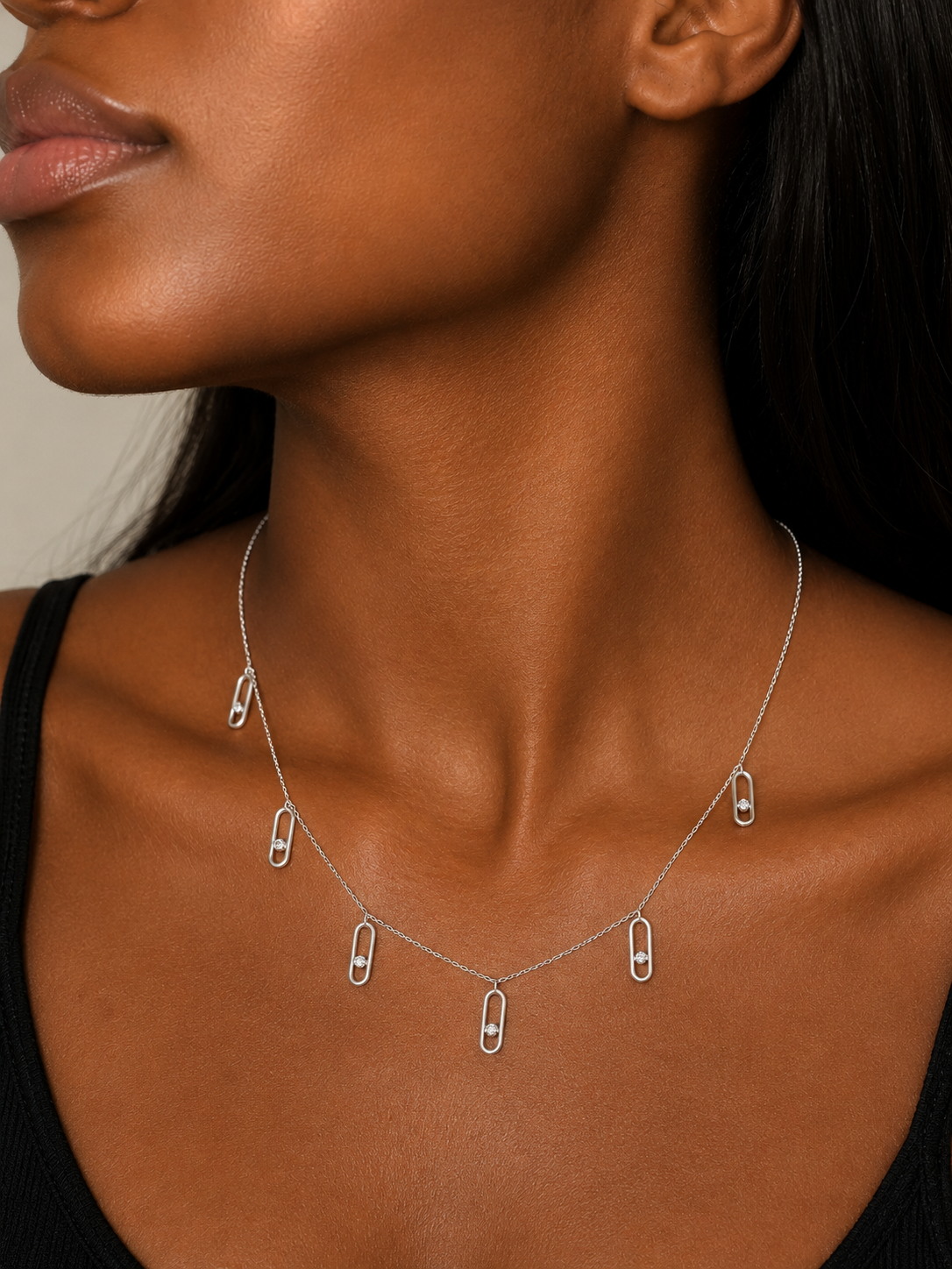 18K Solid Gold Silver Oval Charm Necklace